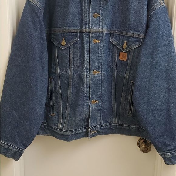 🔥🤩Rare Vintage carhartt flannel lined denim jacket size XL - Picture 4 of 7